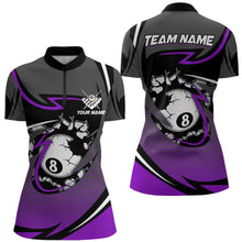 Load image into Gallery viewer, Funny 8 Ball Pool Purple Billiard Jersey For Women Custom Polo &amp; Quarter Zip Billiard Team Shirts TDM3488