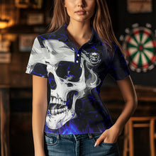 Load image into Gallery viewer, Personalized Blue Glowing Fire Crack Skull Dart Shirt Custom Dart Shirts For Women Dart Team Jersey TDM3492