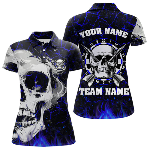 Personalized Blue Glowing Fire Crack Skull Dart Shirt Custom Dart Shirts For Women Dart Team Jersey TDM3492