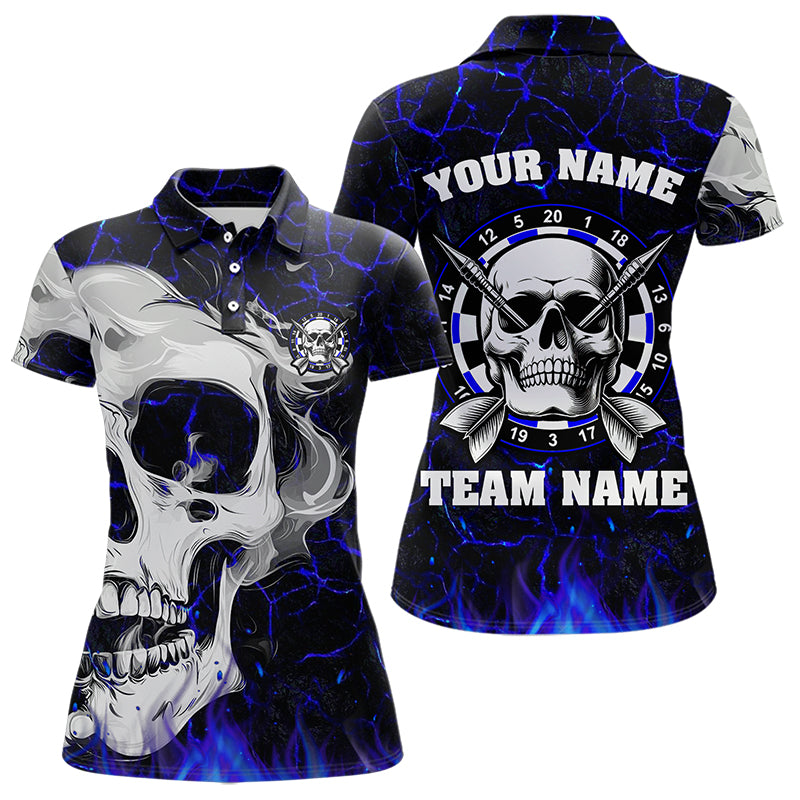 Personalized Blue Glowing Fire Crack Skull Dart Shirt Custom Dart Shirts For Women Dart Team Jersey TDM3492