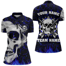 Load image into Gallery viewer, Personalized Blue Glowing Fire Crack Skull Dart Shirt Custom Dart Shirts For Women Dart Team Jersey TDM3492