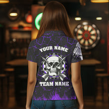 Load image into Gallery viewer, Personalized Purple Glowing Fire Crack Skull Dart Shirt Custom Dart Shirts For Women Dart Team Jersey TDM3493