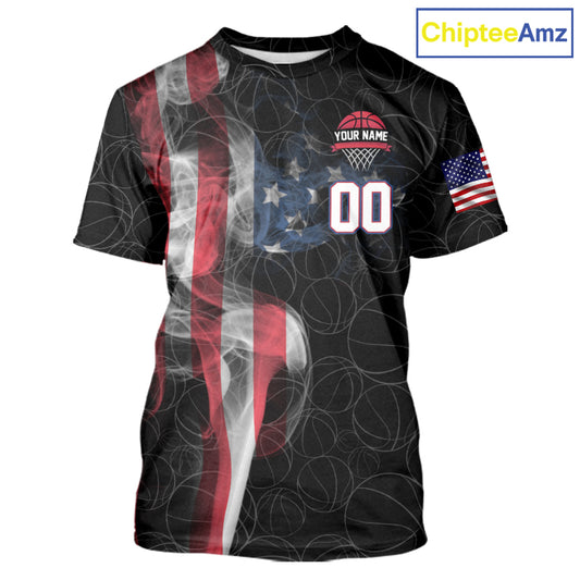 Personalized American Flag Smoke Basketball T Shirt Custom Patriotic Basketball Team Jersey TDM5801