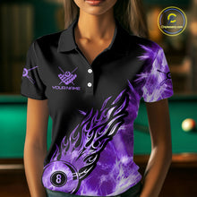 Load image into Gallery viewer, Black And Purple Flaming Icy 8 Ball Pool Billiard Shirt For Women Custom Billiard Team Jersey TDM5809