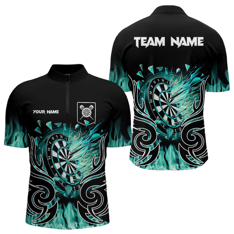 Custom Turquoise Tribal Flame Dart Shirt For Men, Dart Jersey Pocket Option TDM3795