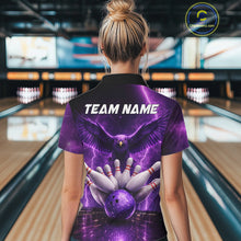Load image into Gallery viewer, Custom Eagle Thunder Lightning Purple Bowling Shirt For Women, Bowling Team Jersey Polo &amp; 1/4 Zip TDM6188