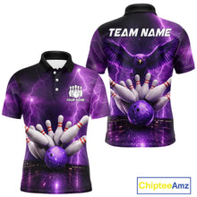 Load image into Gallery viewer, Custom Eagle Thunder Lightning Purple Bowling Shirt For Men, Bowling Team Jersey Polo &amp; 1/4 Zip TDM6188