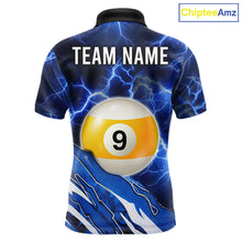 Load image into Gallery viewer, Blue Lightning Billiard Jersey For Men Custom 8 Ball 9 Ball Pool Billiard Shirt Team Polo, 1/4 Zip TDM6413