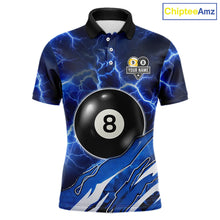 Load image into Gallery viewer, Blue Lightning Billiard Jersey For Men Custom 8 Ball 9 Ball Pool Billiard Shirt Team Polo, 1/4 Zip TDM6413