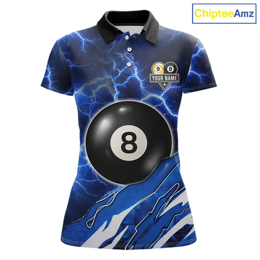 Blue Lightning Billiard Jersey For Women Custom 8 Ball 9 Ball Pool Billiard Shirt Team Polo, 1/4 Zip TDM6413