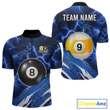 Load image into Gallery viewer, Blue Lightning Billiard Jersey For Men Custom 8 Ball 9 Ball Pool Billiard Shirt Team Polo, 1/4 Zip TDM6413