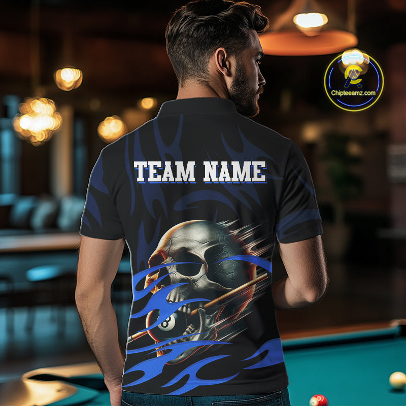 Funny Skull 8 Ball Pool Custom Billiard Polo & Quarter-Zip Shirts For Men, Billiard 8 Ball Jerseys TDM1695