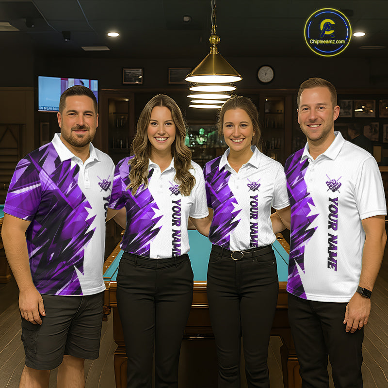Custom Purple And White 8 Ball Pool Billiard Jersey For Men, Billiard Team Shirts Polo & 1/4 Zip TDM6610