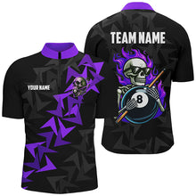 Load image into Gallery viewer, Funny Skeleton With 8 Ball Pool Custom Men Billiard Shirts, Cool Purple Billiard Jerseys Shirts TDM1903