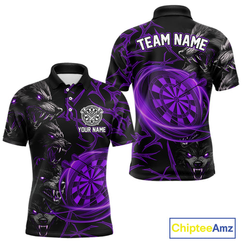 Personalized Wolf Dart Shirts For Men Custom Lights Dartboard Darts Team Jerseys |Purple TDM4671