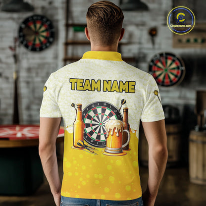 Personalized Yellow Funny Darts And Beer Men Dart Shirts, Drinking Darts Team Jerseys, Dart Gifts TDM2609