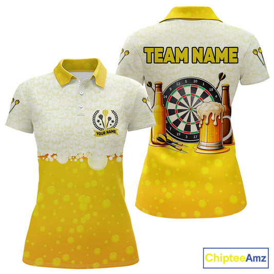 Personalized Yellow Funny Darts And Beer Women Dart Shirts, Drinking Darts Team Jerseys, Dart Gifts TDM2609