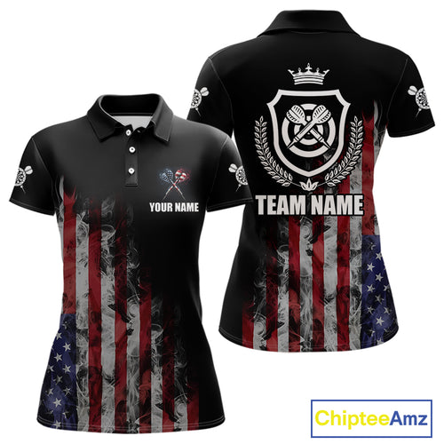 Customized American Flag Smoke Darts Shirt For Women, Patriotic Darts Jersey Team Polo & 1/4 Zip TDM4887
