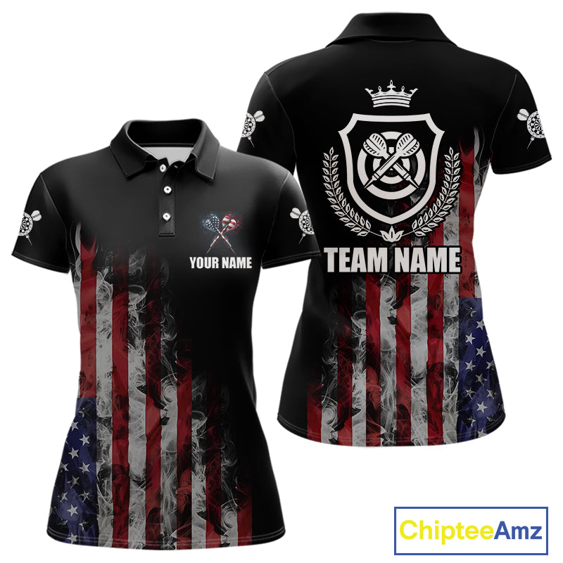 Customized American Flag Smoke Darts Shirt For Women, Patriotic Darts Jersey Team Polo & 1/4 Zip TDM4887