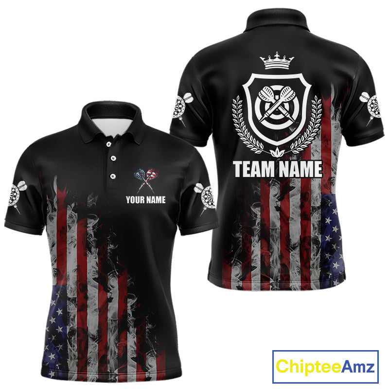 Customized American Flag Smoke Darts Shirt For Men, Patriotic Darts Jersey Team Polo & 1/4 Zip TDM4887