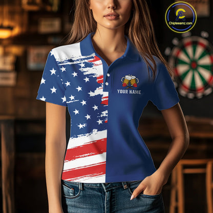 Darts And Beer That's Why I'm Here Funny Dart Shirt For Women Custom Patriotic US Flag Dart Jersey TDM4888