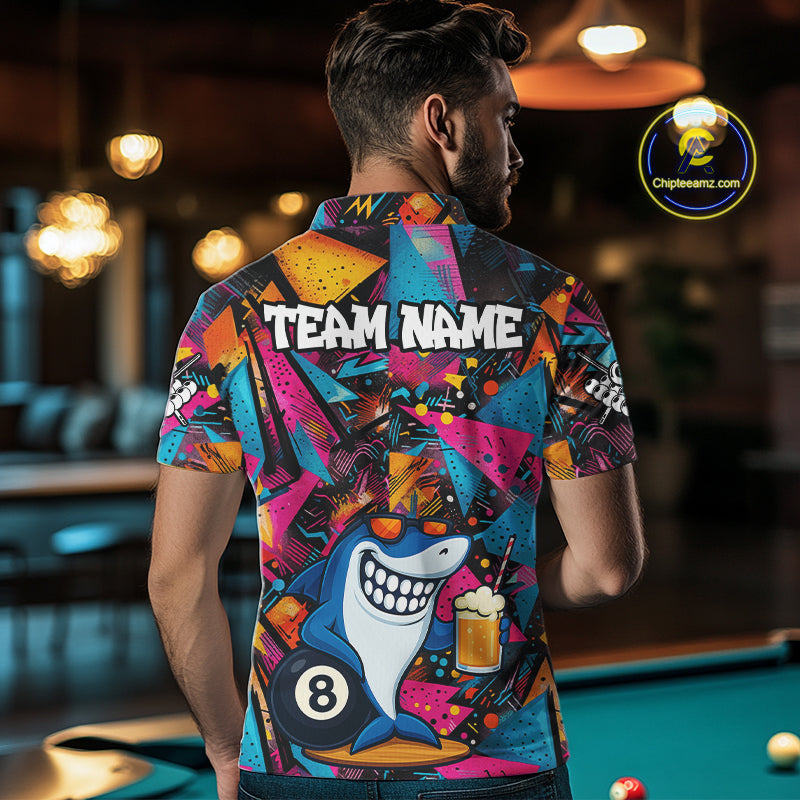 Funny Shark Colorful Graffiti Style Custom 8 Ball Billiard Shirt For Men Best Billiard Team Jersey TDM4890