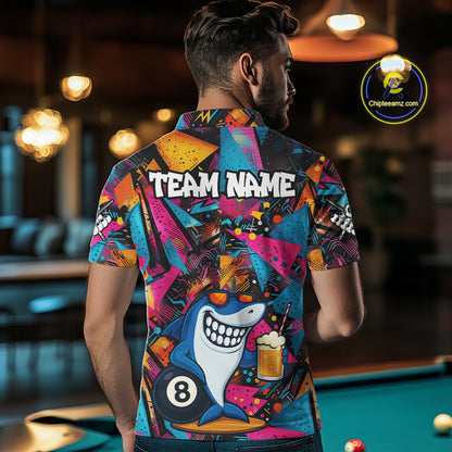 Funny Shark Colorful Graffiti Style Custom 8 Ball Billiard Shirt For Men Best Billiard Team Jersey TDM4890