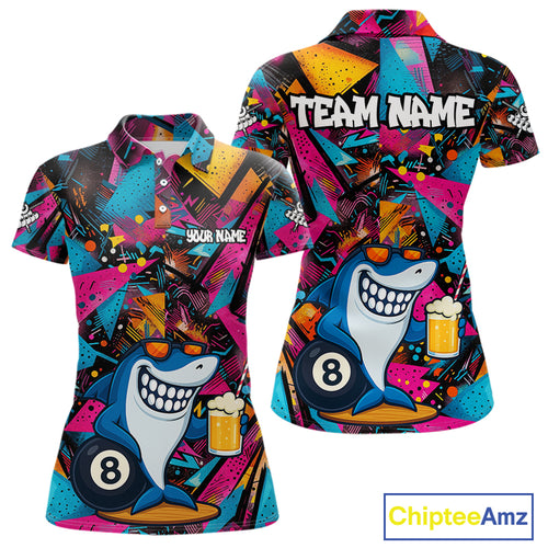 Funny Shark Colorful Graffiti Style Custom 8 Ball Billiard Shirt For Women Best Billiard Team Jersey TDM4890