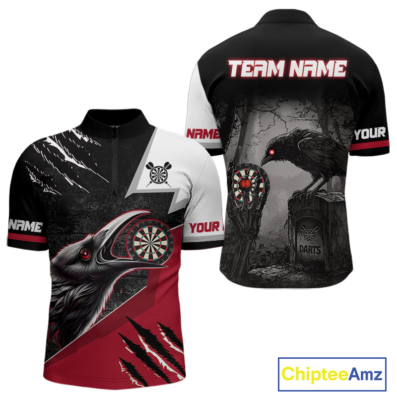 Personalized Raven Darts Shirt For Men Custom Black And Red Gothic Darts Team Jersey TDM5091