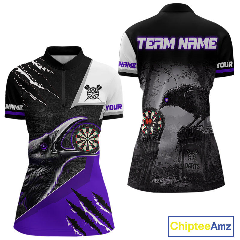 Personalized Raven Darts Shirt For Women Custom Black And Purple Gothic Darts Team Jersey TDM5092