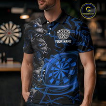 Load image into Gallery viewer, Personalized Wolf Dart Shirts For Men Custom Lights Dartboard Darts Team Jerseys |Blue TDM5095
