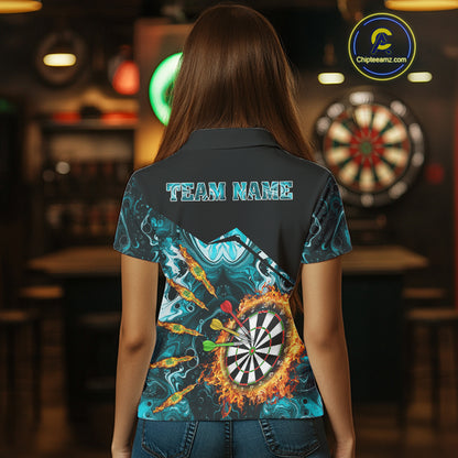 Personalized Turquoise Dartboard Fire Marble Darts Shirt For Women Custom Darts Team Jersey Outfit TDM5097