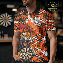 Load image into Gallery viewer, Personalized Orange Black Grunge Tiger Darts Shirt For Men Custom Darts Team Jersey Polo &amp; 1/4 Zip TDM5099