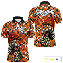 Load image into Gallery viewer, Personalized Orange Black Grunge Tiger Darts Shirt For Men Custom Darts Team Jersey Polo &amp; 1/4 Zip TDM5099