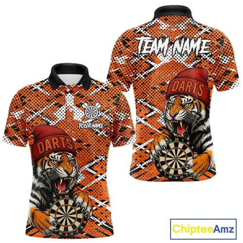 Personalized Orange Black Grunge Tiger Darts Shirt For Men Custom Darts Team Jersey Polo & 1/4 Zip TDM5099