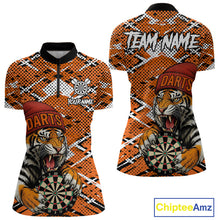 Load image into Gallery viewer, Personalized Orange Black Grunge Tiger Darts Shirt For Women Custom Darts Team Jersey Polo &amp; 1/4 Zip TDM5099