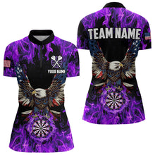 Load image into Gallery viewer, Purple Flame American Flag Eagle Custom 3D Dart Shirts For Women, Patriotic Darts League Team Jersey TDM3326