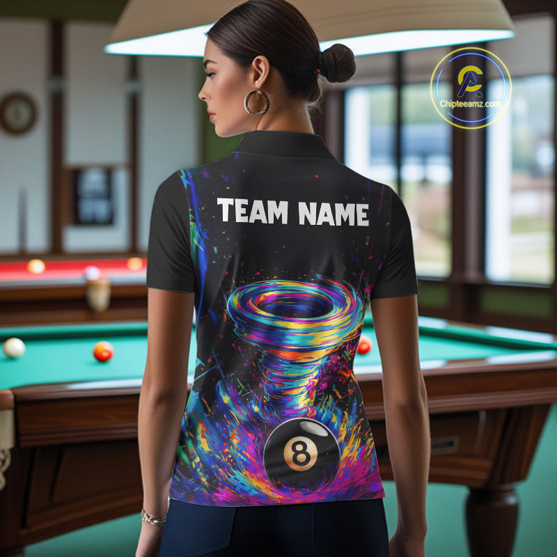 Funny 8 Ball Pool Colorful Splash Tornado Billiard Shirt For Women Custom Billiard Team Jersey TDM5575