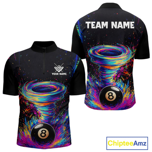 Funny 8 Ball Pool Colorful Splash Tornado Billiard Shirt For Men Custom Billiard Team Jersey TDM5575
