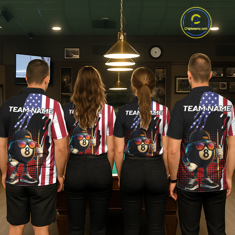 American Flag Funny 8 Ball Pool Billiard Shirt For Women Custom Patriotic Billiard Team Jersey TDM5576