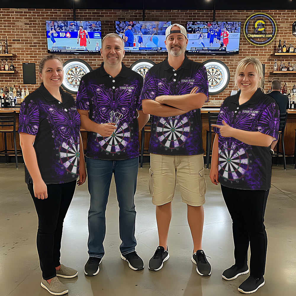 Purple Dartboard Butterfly Skull Darts Shirt For Women Custom Darts Team Jersey Polo & 1/4 Zip TDM5582