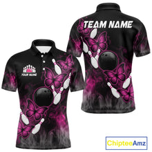Load image into Gallery viewer, Pink Black Custom Butterfly Bowling Shirt For Men, Smoke Bowling Team Jersey Polo &amp; 1/4 Zip Shirt TDM6423
