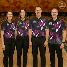 Load image into Gallery viewer, Pink Black Custom Butterfly Bowling Shirt For Women, Smoke Bowling Team Jersey Polo &amp; 1/4 Zip Shirt TDM6423