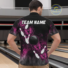 Load image into Gallery viewer, Pink Black Custom Butterfly Bowling Shirt For Men, Smoke Bowling Team Jersey Polo &amp; 1/4 Zip Shirt TDM6423