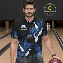 Load image into Gallery viewer, Black And Blue Custom Butterfly Bowling Shirt For Men, Smoke Bowling Team Jersey Polo &amp; 1/4 Zip TDM6424