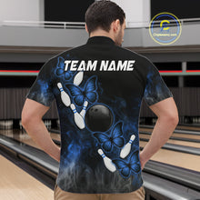 Load image into Gallery viewer, Black And Blue Custom Butterfly Bowling Shirt For Men, Smoke Bowling Team Jersey Polo &amp; 1/4 Zip TDM6424
