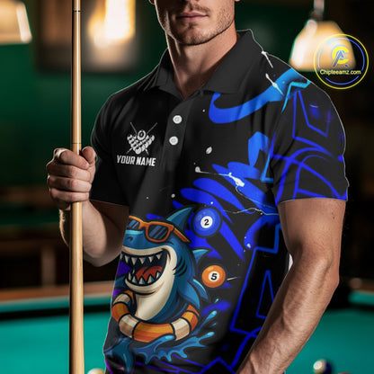 Funny Shark Pool Balls Men's Billiard Shirts Custom Billiard Jerseys, Billiard Team Shirts TDM4076