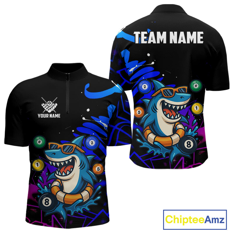 Funny Shark Pool Balls Men's Billiard Shirts Custom Billiard Jerseys, Billiard Team Shirts TDM4076