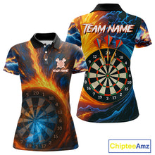 Load image into Gallery viewer, Personalized Blue And Orange Swirl Fire Flame Dart Shirt For Women Custom Darts League Team Jersey TDM4270