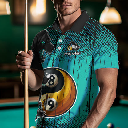 Funny Yin Yang Eyes Of Wolf Billiard Shirts For Men Custom 8 & 9 Ball Billiard Jersey|Turquoise TDM4441